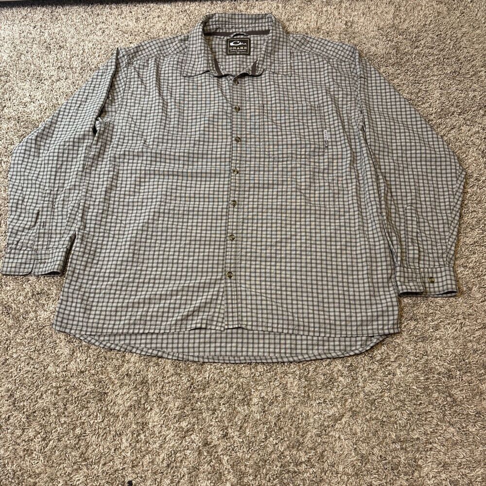 Drake Clothing Company 2XL Plaid Long Sleeve Hunting Fishing Vent Shirt Brown